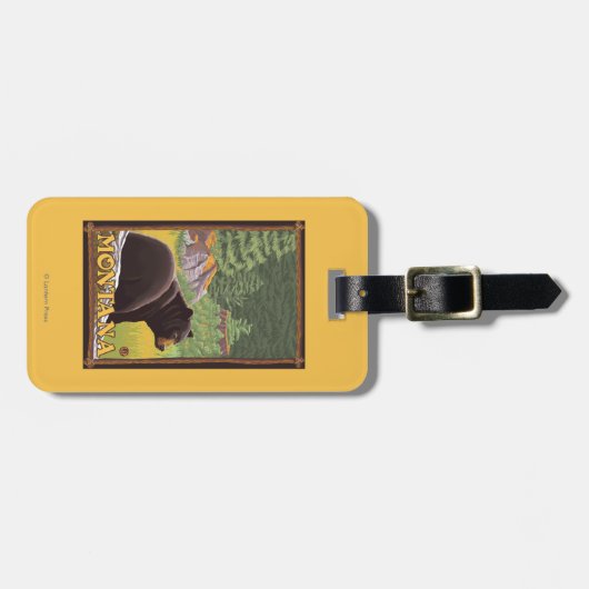 Schwarzer Bär im Wald - Montana Gepäckanhänger (Vorderseite horizontal)