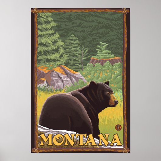 Schwarzer Bär im Wald - Montana Poster (Vorne)