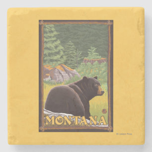 Schwarzer Bär im Wald - Montana Steinuntersetzer