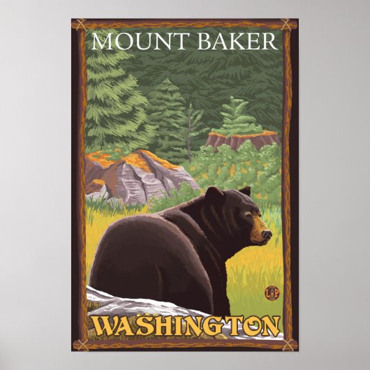 Schwarzer Bär im Wald - Mount Baker, Washington Poster (Vorne)