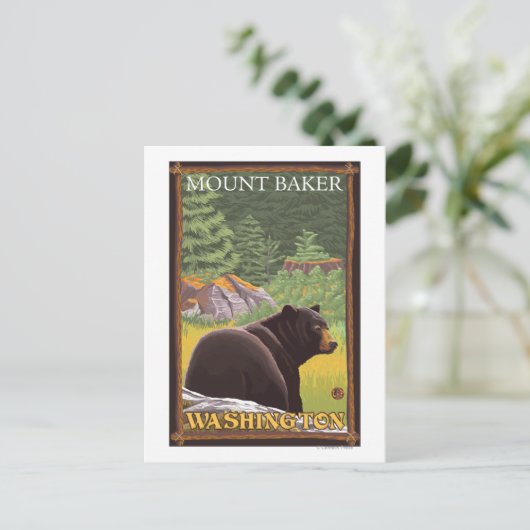 Schwarzer Bär im Wald - Mount Baker, Washington Postkarte (Stehend Vorderseite)