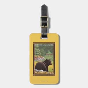 Schwarzer Bär im Wald - Nordkaskaden, Washingto Gepäckanhänger