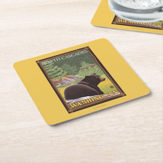 Schwarzer Bär im Wald - Nordkaskaden, Washingto Rechteckiger Pappuntersetzer (angewinkelt)