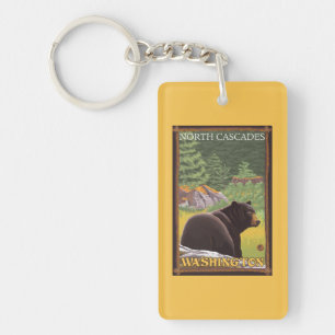 Schwarzer Bär im Wald - Nordkaskaden, Washingto Schlüsselanhänger