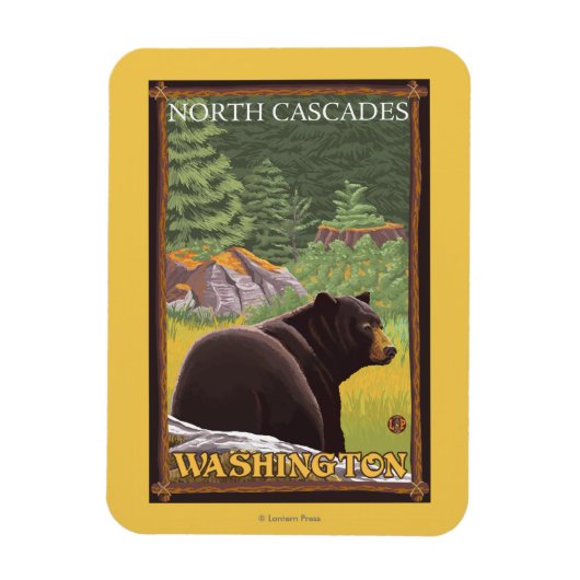 Schwarzer Bär im Wald - Nordkaskaden, Washington Magnet (Vertikal)