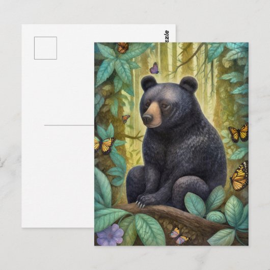 Schwarzer Bär im Wald Postkarte (Vorne/Hinten)