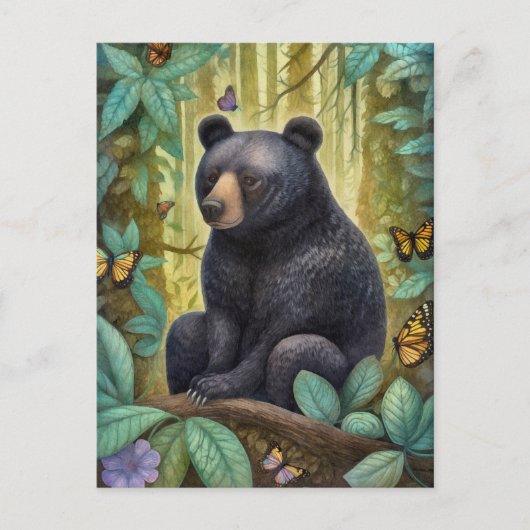 Schwarzer Bär im Wald Postkarte (Vorderseite)