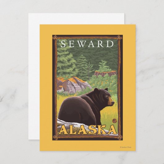 Schwarzer Bär im Wald - Seward, Alaska Postkarte (Vorne/Hinten)