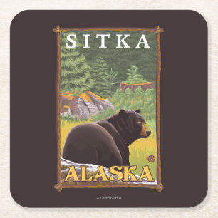 Schwarzer Bär im Wald - Sitka, Alaska Rechteckiger Pappuntersetzer