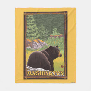 Schwarzer Bär im Wald - Washington Fleecedecke
