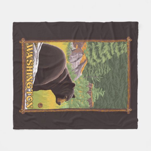 Schwarzer Bär im Wald - Washington Fleecedecke (Vorderseite (Horizontal))