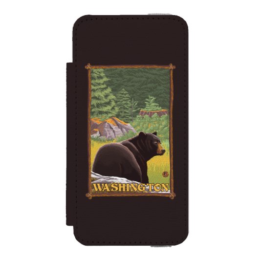 Schwarzer Bär im Wald - Washington Incipio iPhone Geldbeutel-Hülle (Folio Vorderseite)