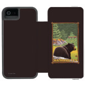 Schwarzer Bär im Wald - Washington Incipio iPhone Geldbeutel-Hülle (Folio Geöffnet)