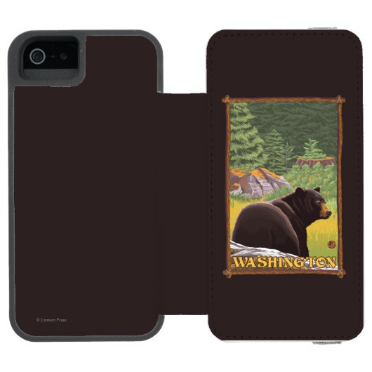 Schwarzer Bär im Wald - Washington Incipio iPhone Geldbeutel-Hülle (Folio Geöffnet)