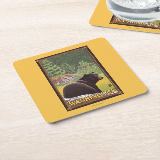 Schwarzer Bär im Wald - Washington Rechteckiger Pappuntersetzer (angewinkelt)
