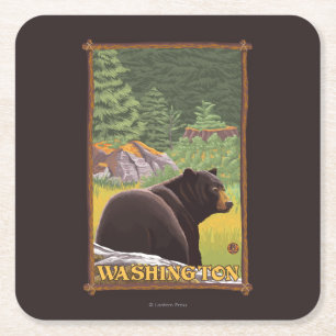 Schwarzer Bär im Wald - Washington Rechteckiger Pappuntersetzer