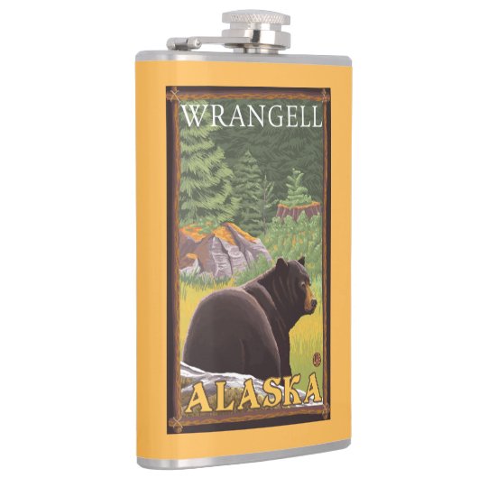 Schwarzer Bär im Wald - Wrangell, Alaska Flachmann (Rechts)