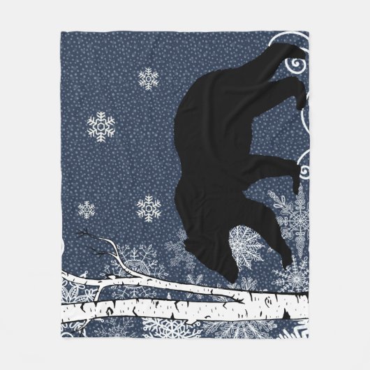 Schwarzer Bär im Winter Birch Forest Fleece Blanke (Vorderseite)