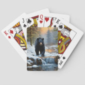 Schwarzer Bär im Winter Stream Spielkarten (Rückseite)
