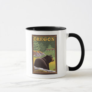 Schwarzer Bär in der Waldszenen-Vintagen Reise Tasse