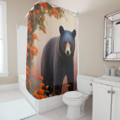 Schwarzer Bär in orangen Blume Duschvorhang (Beispiel)