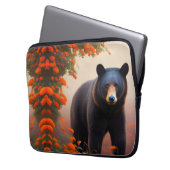 Schwarzer Bär in orangen Blume Laptopschutzhülle (Vorderseite Links)