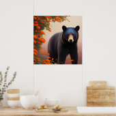 Schwarzer Bär in orangen Blume Poster (Küche)
