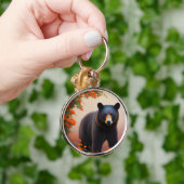 Schwarzer Bär in orangen Blume Schlüsselanhänger (Hand)
