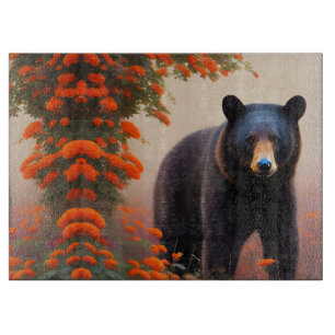 Schwarzer Bär in orangen Blume Schneidebrett