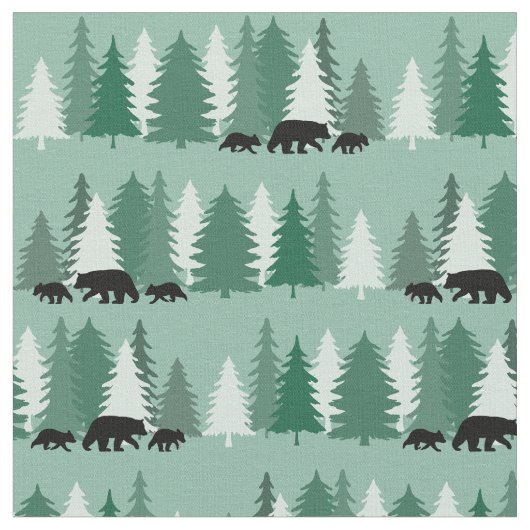 Schwarzer Bär mit CUB im Wald Stoff (Nahaufnahme)