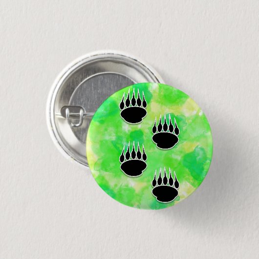 Schwarzer Bär Paw druckt grüne Wasserfarbe Button (Vorne & Hinten)