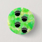 Schwarzer Bär Paw druckt grüne Wasserfarbe Button (Vorderseite)