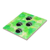 Schwarzer Bär Paw druckt grüne Wasserfarbe Fliese (Seite)