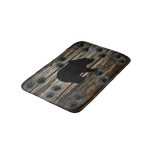 Schwarzer Bär Paws Rustikales Holz Badematte (Schrägansicht)