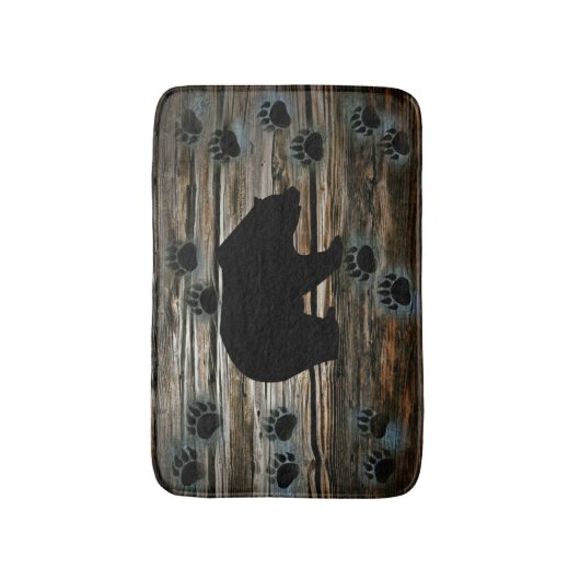 Schwarzer Bär Paws Rustikales Holz Badematte (Vorderseite Vertikal)