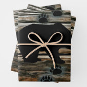 Schwarzer Bär Paws Rustikales Holz Geschenkpapier Set (Beispiel)
