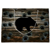 Schwarzer Bär Paws Rustikales Holz Große Geschenktüte (Vorderseite)