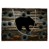 Schwarzer Bär Paws Rustikales Holz Große Geschenktüte (Rückseite)