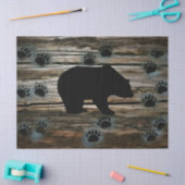 Schwarzer Bär Paws Rustikales Holz Seidenpapier (Basteln)