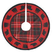Schwarzer Bär Rot und Schwarze Kabine Kariert Polyester Weihnachtsbaumdecke (Vorderseite)