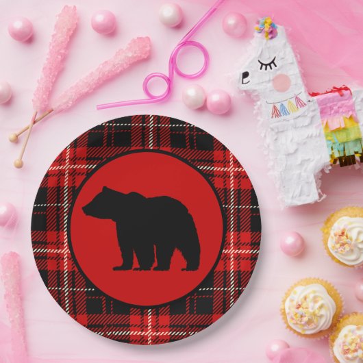 Schwarzer Bär Roter Schwarzer Kariert Pappteller (Party)