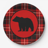 Schwarzer Bär Roter Schwarzer Kariert Pappteller (Vorderseite)