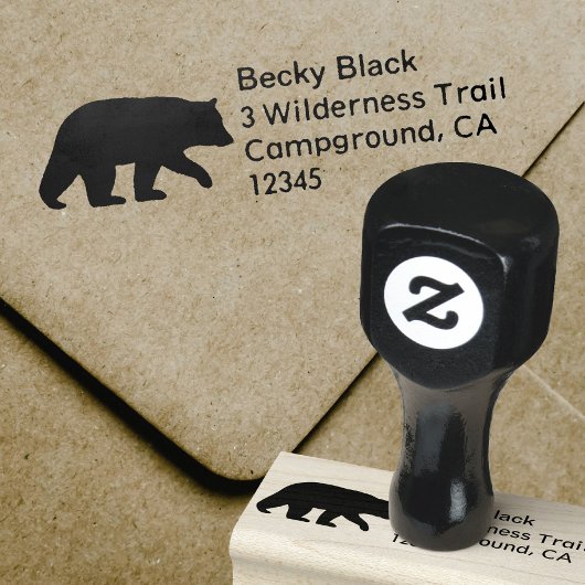Schwarzer Bär Silhouette Wildlife Rücksendeadresse Gummistempel