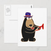 Schwarzer Bär spielt Rote Trompete Postkarte (Vorne/Hinten)