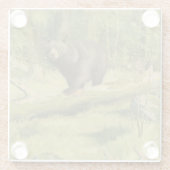 Schwarzer Bär Stepping auf einem Baumstamm Glasuntersetzer (Rückseite)