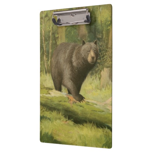 Schwarzer Bär Stepping auf einem Baumstamm Klemmbrett (Links)