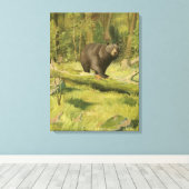 Schwarzer Bär Stepping auf einem Baumstamm Leinwanddruck (Insitu (Holzboden))