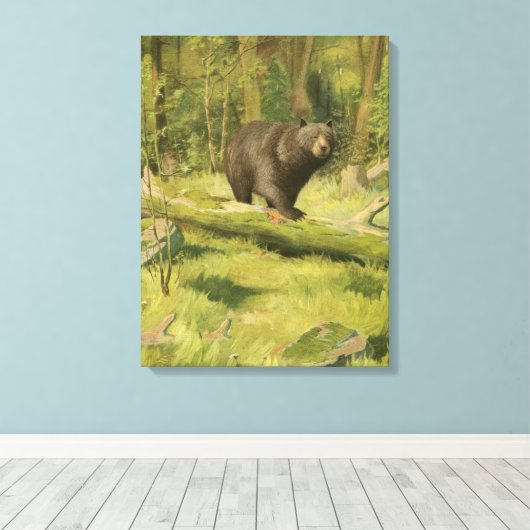 Schwarzer Bär Stepping auf einem Baumstamm Leinwanddruck (Insitu (Holzboden))
