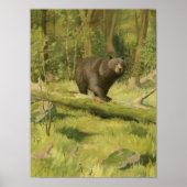 Schwarzer Bär Stepping auf einem Baumstamm Poster (Vorne)