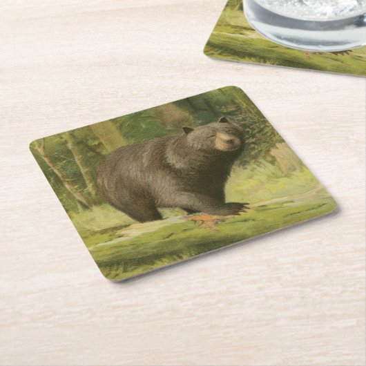 Schwarzer Bär Stepping auf einem Baumstamm Rechteckiger Pappuntersetzer (angewinkelt)